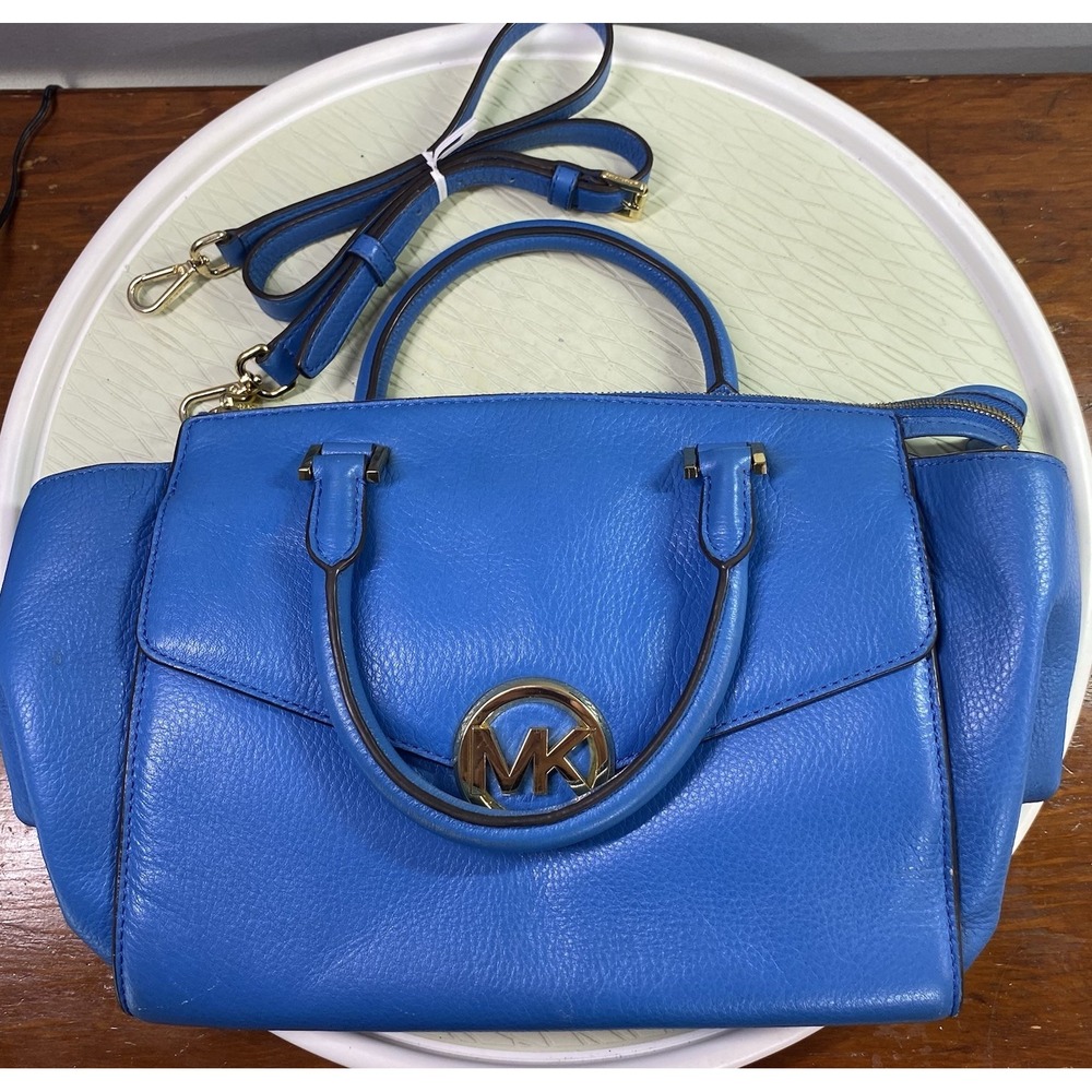 Michael Kors Authentic Leather Women's Blue Purse‎ Tote Bag 10x11x4 - Picture 13 of 16